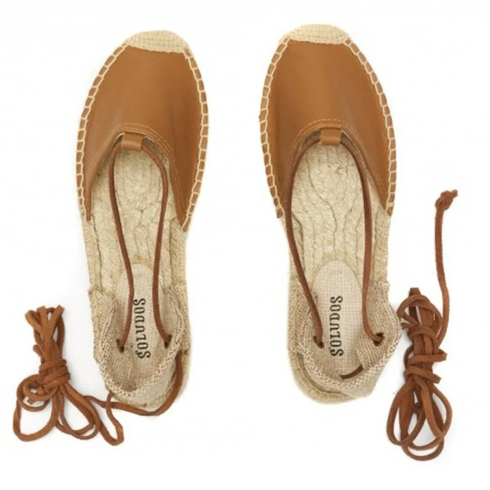 SALUDOS Wrap Gladiator Leather Tan Espadrille Flats